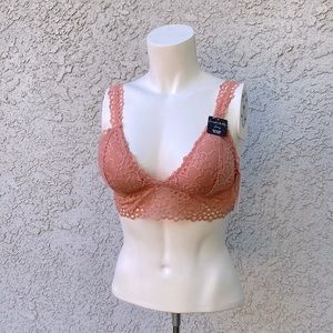 French Affair Rose Dawn Pink Floral Embroidered Lace Bra Top Sexy Lingerie NWT